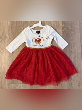 (NWT) Lilt Girl's Size 2T White & Red Unicorn Sparkly Holiday Tulle Dress
